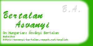 bertalan asvanyi business card