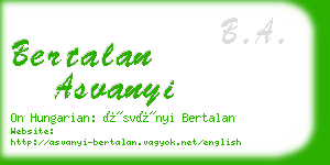 bertalan asvanyi business card